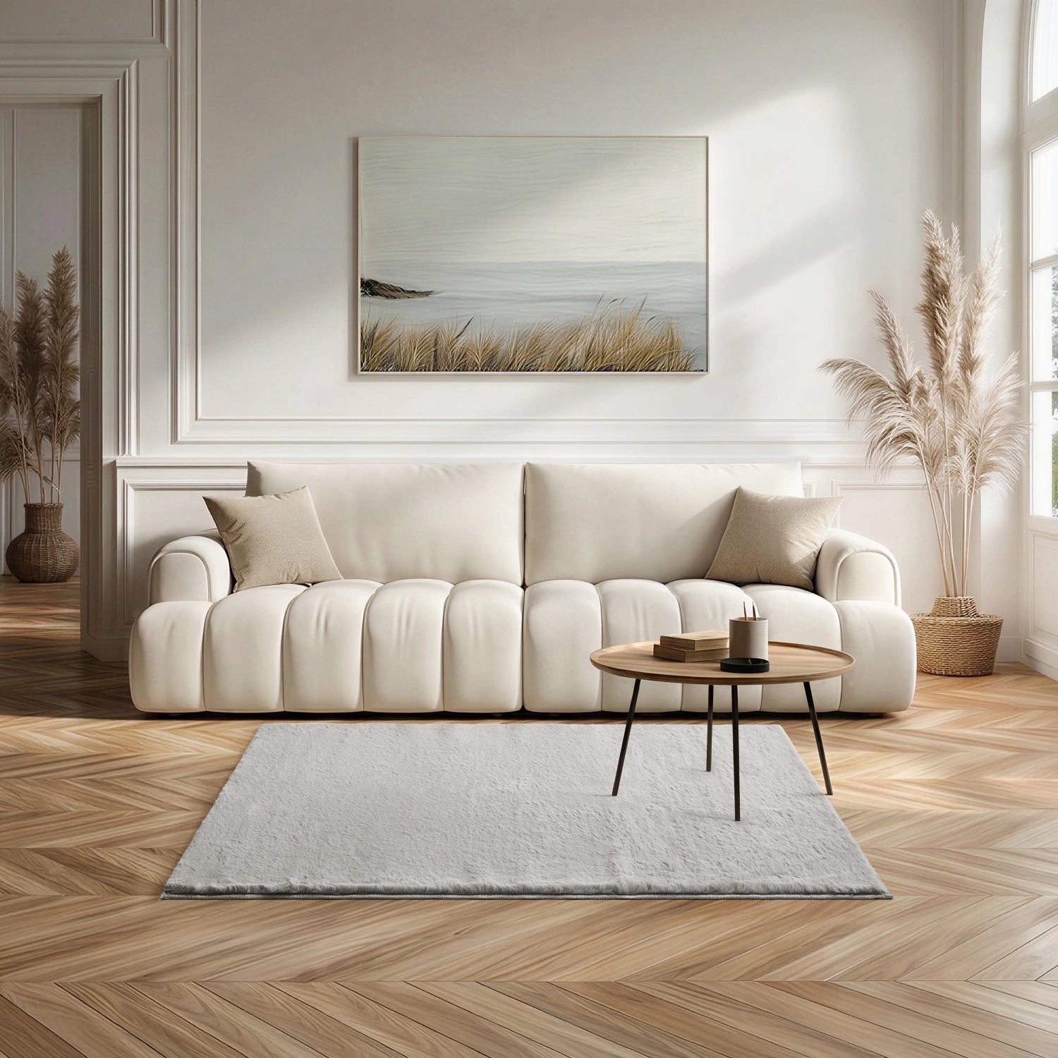 dove grey softie rug 120 x 170 cm in living room