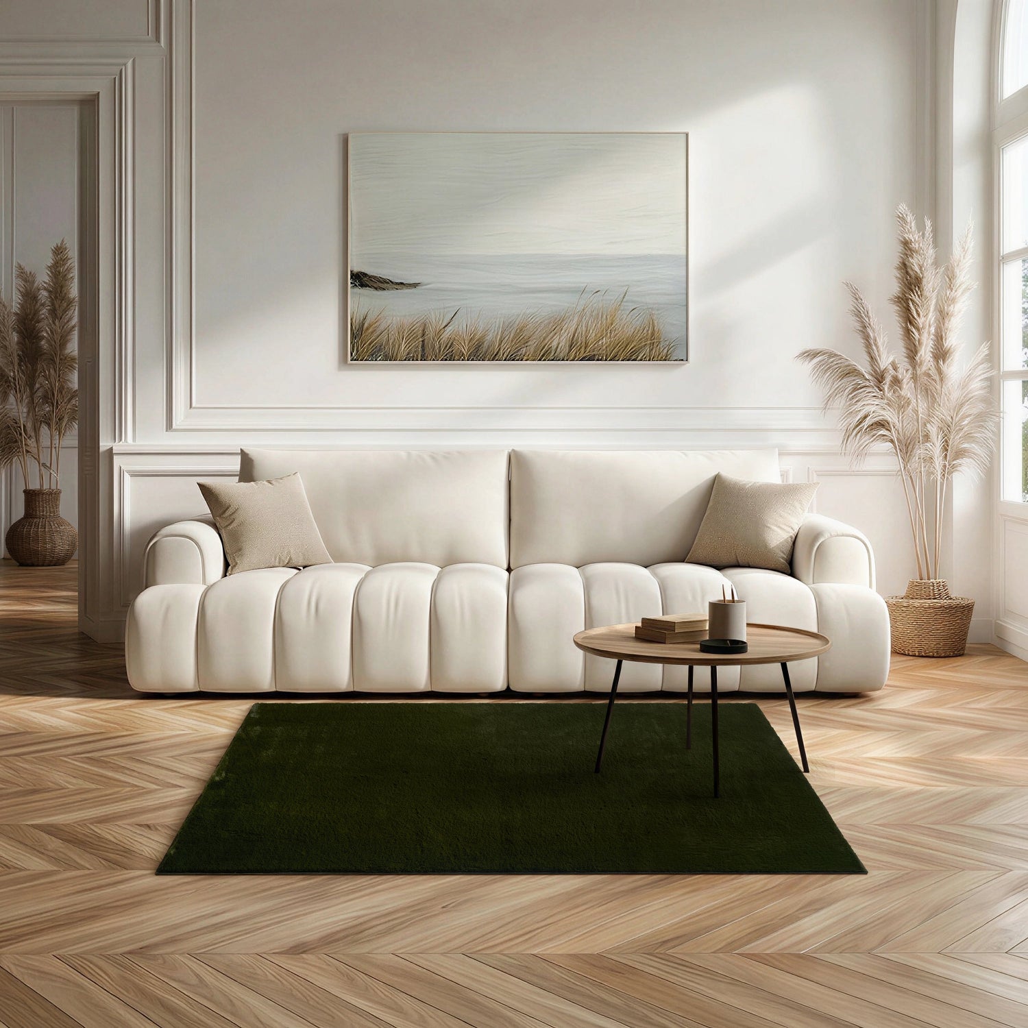moss green softie rug 120 x 170 cm in living room