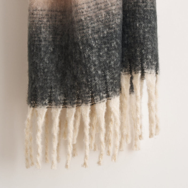 Thick faux mohair blanket in grey and cream - best sofa throw for winter.