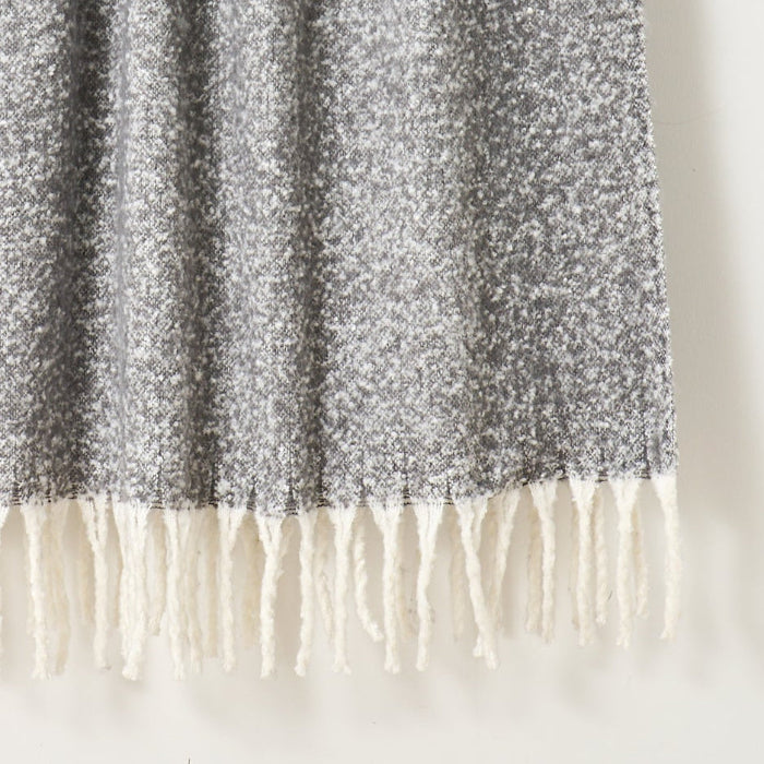Grey mohair blanket, faux synthetic style.