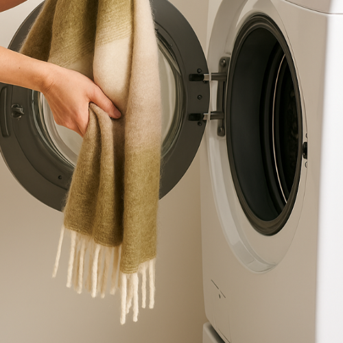 Machine washable throw blankets in green ombre pattern.