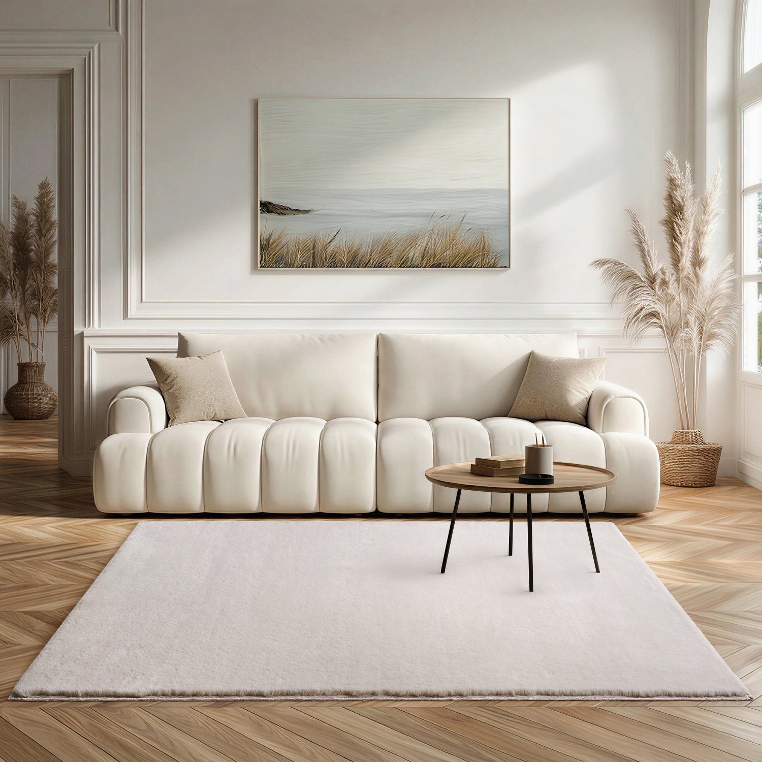 large blush pink softie rug in living room 160 x 230 cm