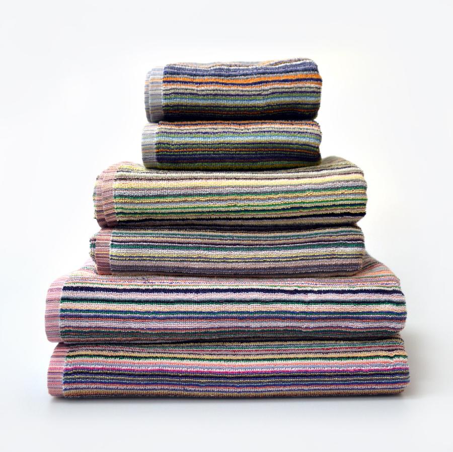 6pc towel set. Striped towels made from recycled cotton