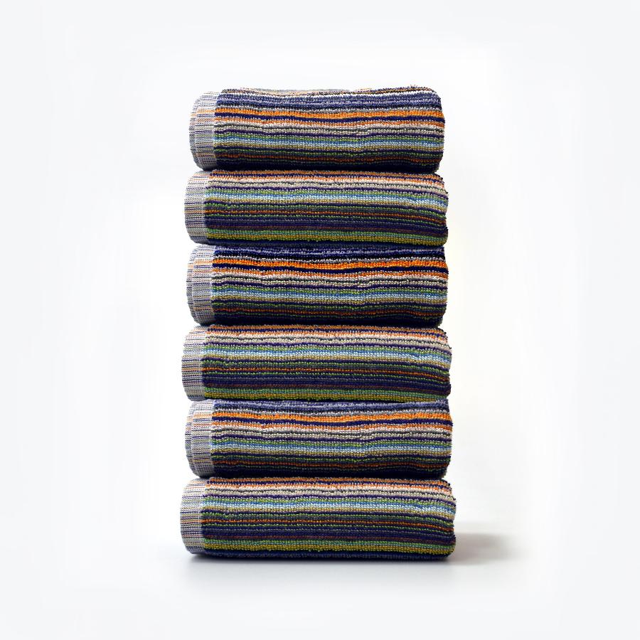 6pc set of hand towels, striped patterned recycled cotton kitchen towels
