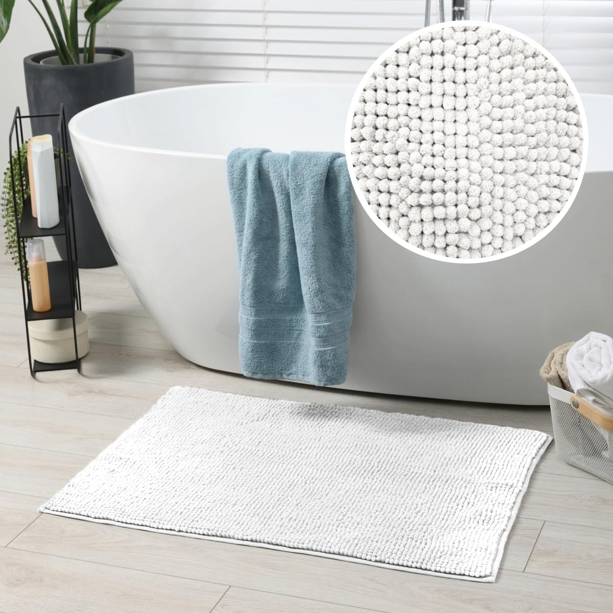 Super soft chenille bobble bath mats, in white colour