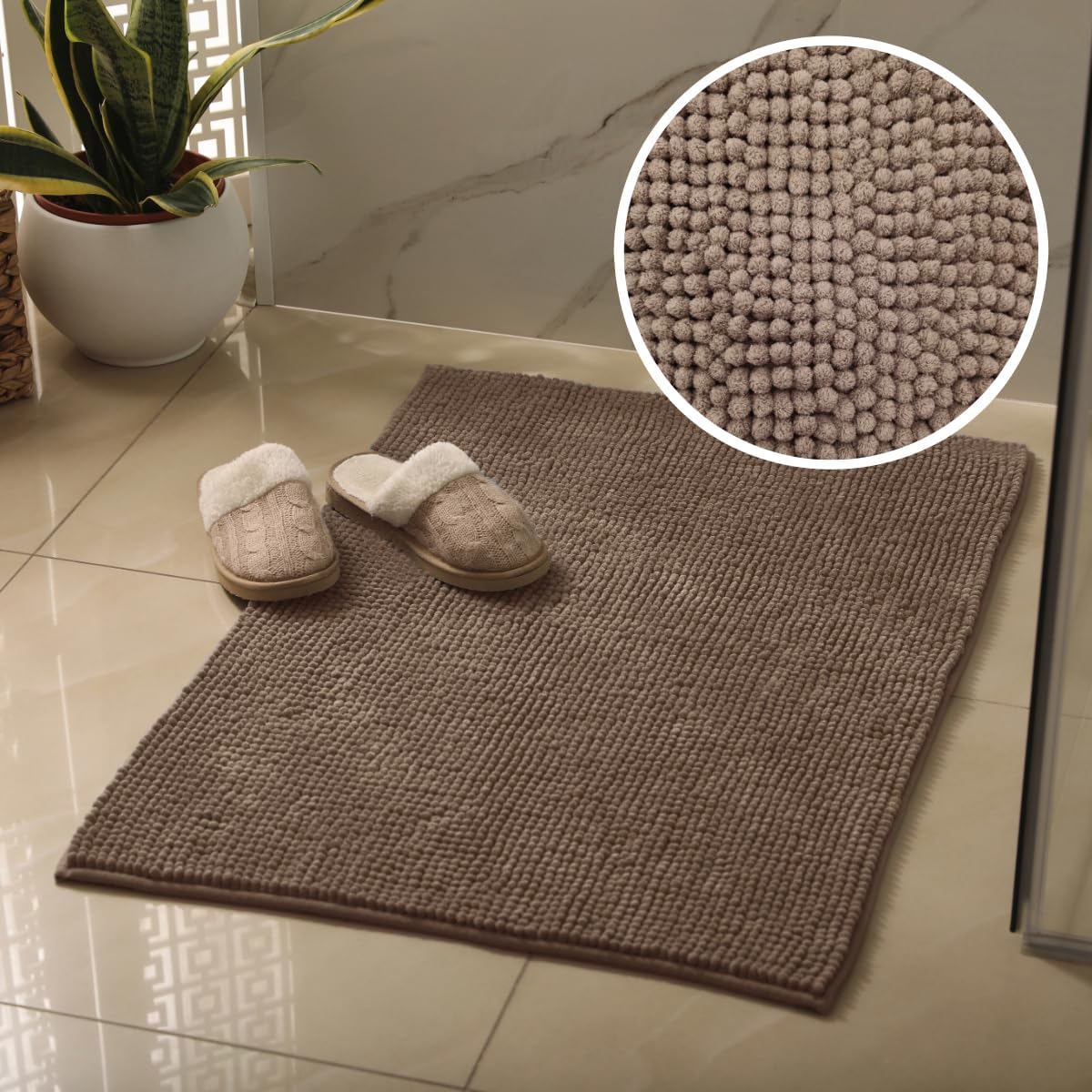 Mocha chenille bobble bath mats, super soft and absorbent.