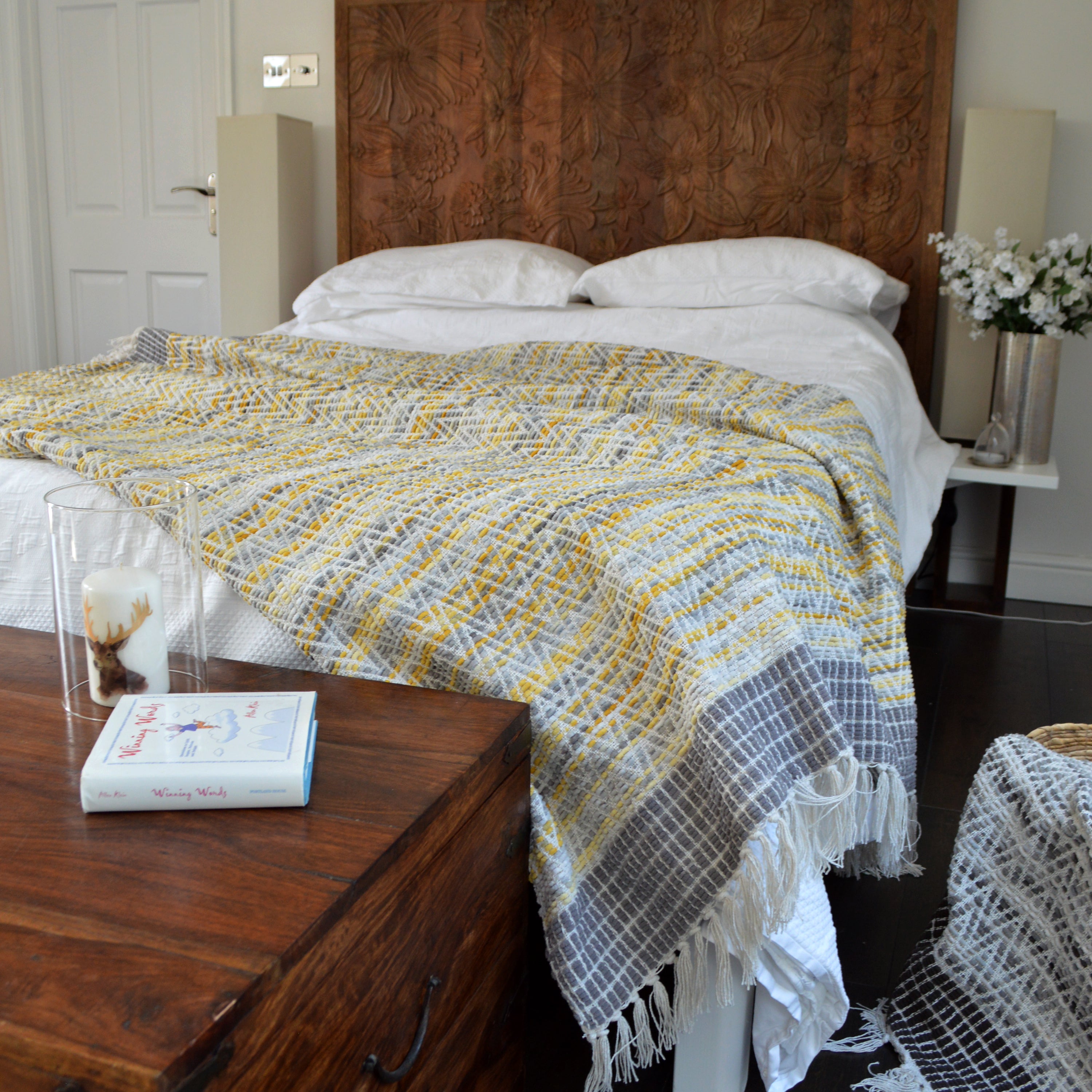 Monochrome Throw - Detailed Textured Throw - Premium Mustard Blanket