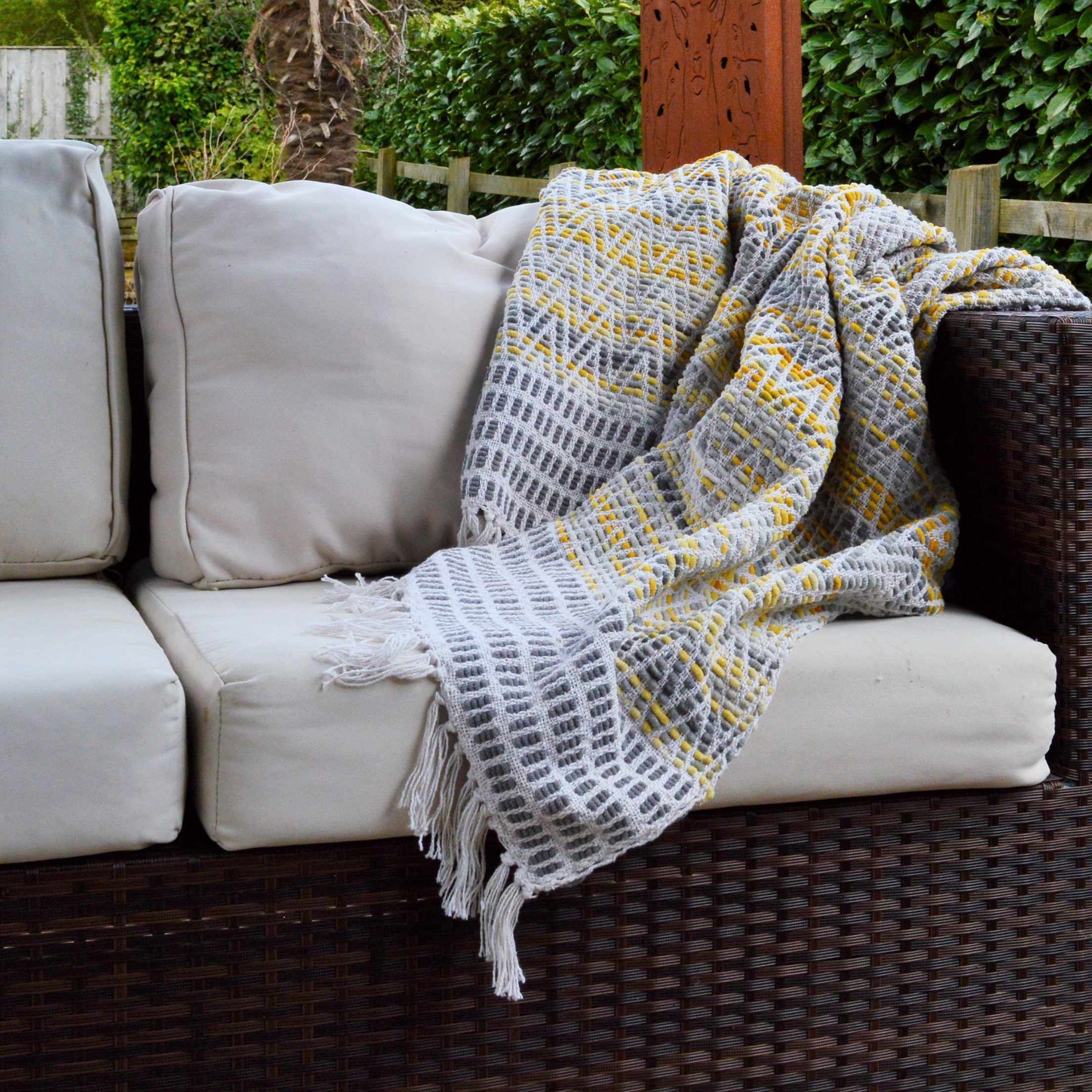 Arizona Mustard Zig Zag Throw - Patterned Blanket with Tassels