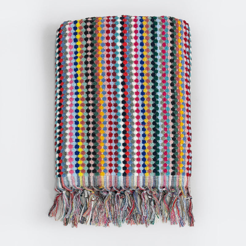 Large bath sheet in fun colourful stripe pattern - decorative towels for the bathroom.