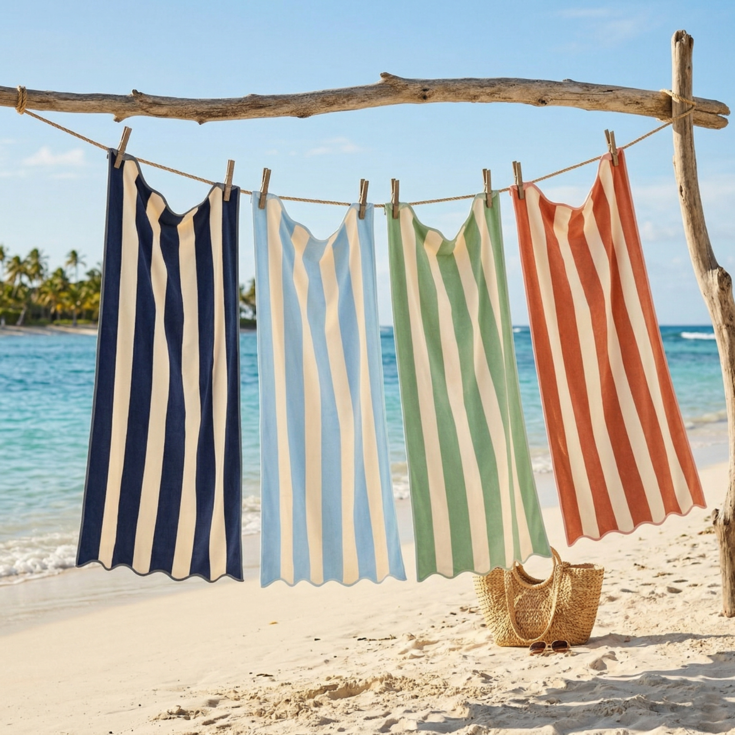 Striped beach towels with scalloped edge - fun colourful design.