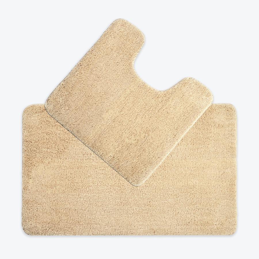 beige two piece bath mat and pedestal set, non slip