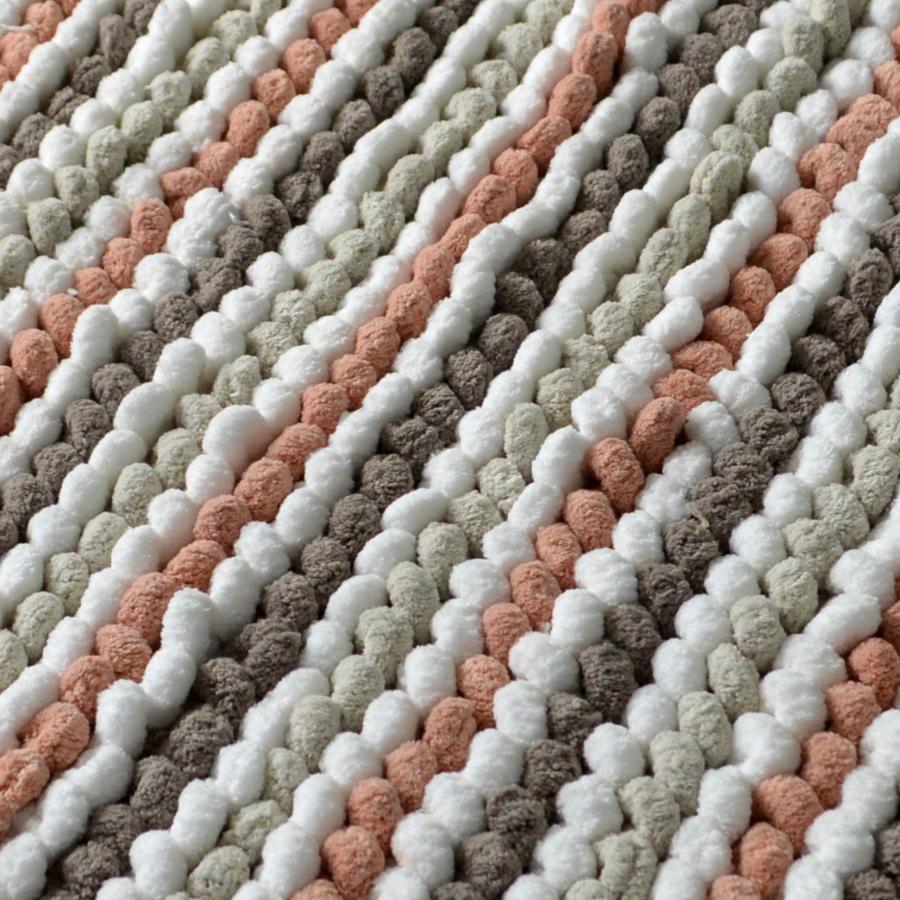 Close Up of Blush Pink Striped Bobble Luxury Shower Mat - Square Bath Mat