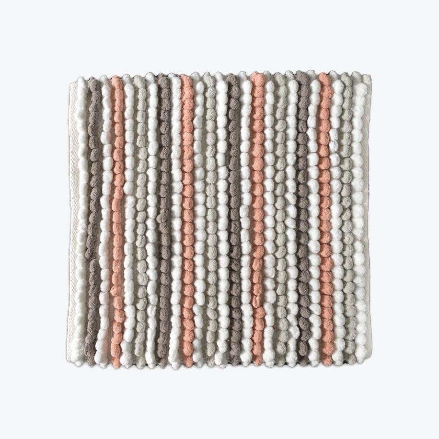 Blush Pink Striped Bobble Luxury Shower Mat - Square Bath Mat