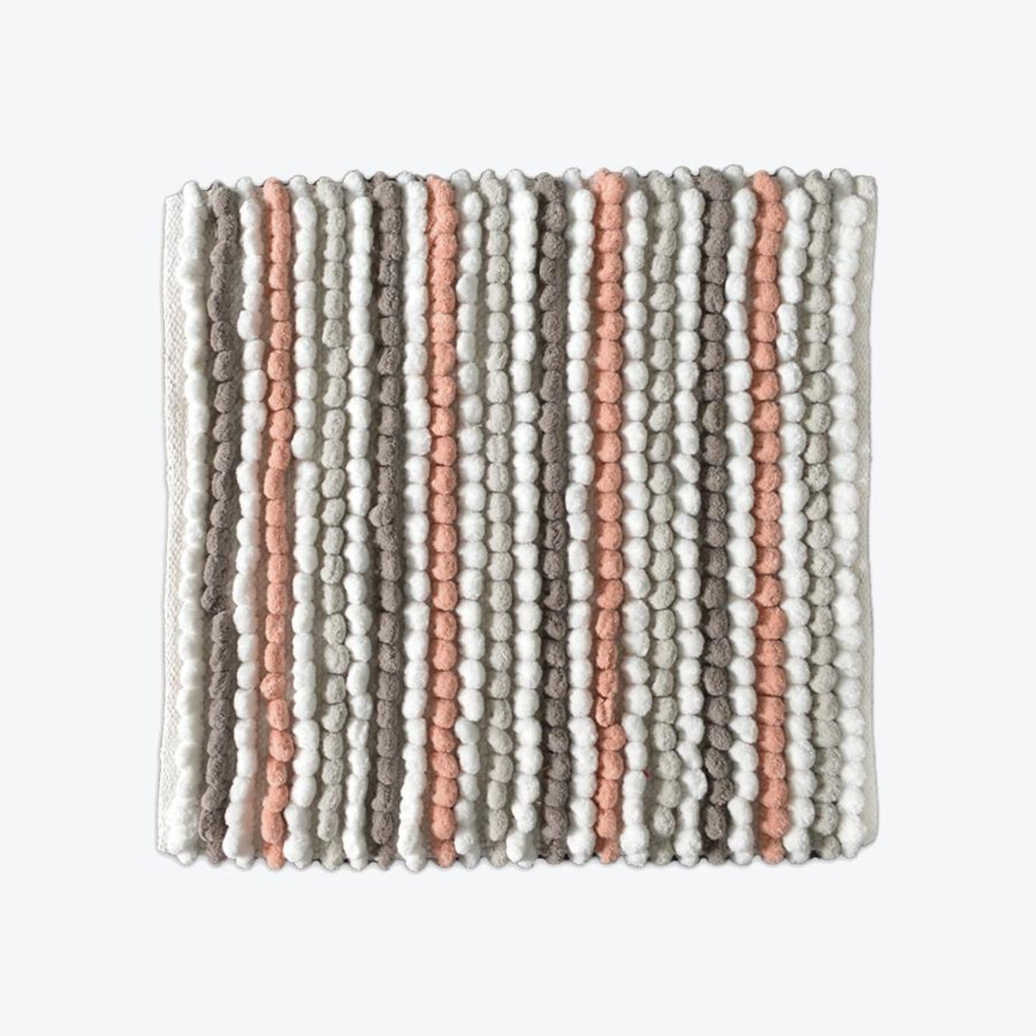 Blush Pink Striped Bobble Luxury Shower Mat - Square Bath Mat
