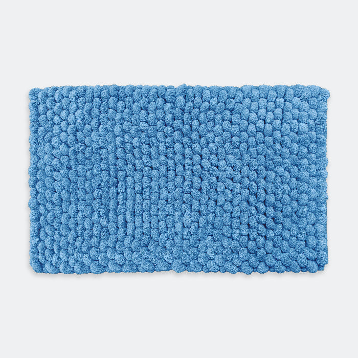 Blue chunky bobble bath mat, extra large and comfy.