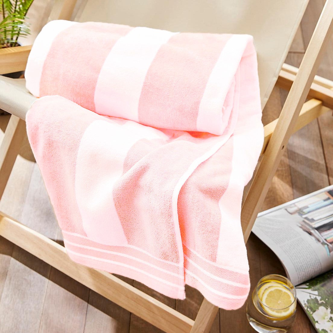Blush pink cabana striped beach towel