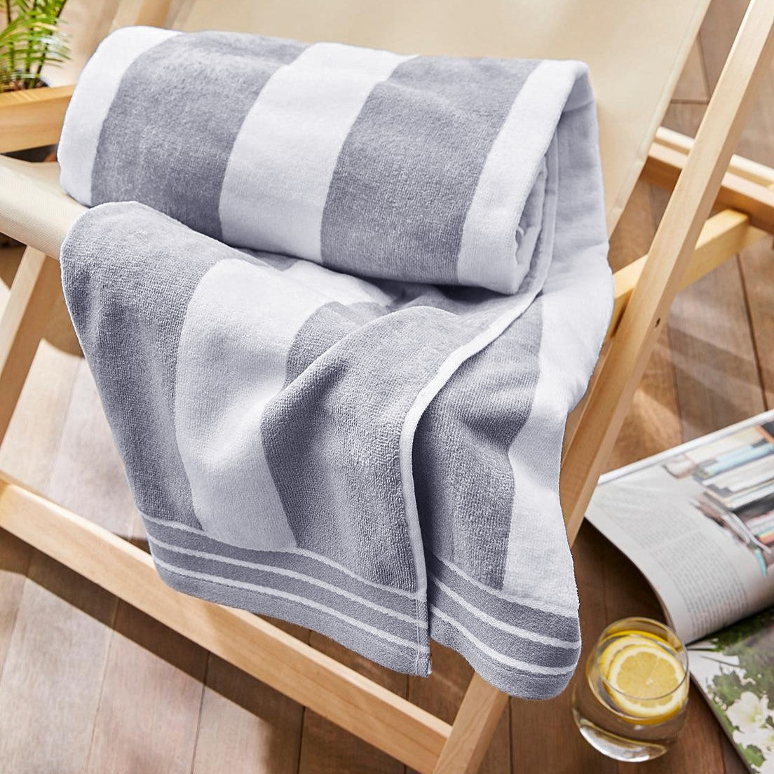 Cabana XL Striped Beach Towel in Grey