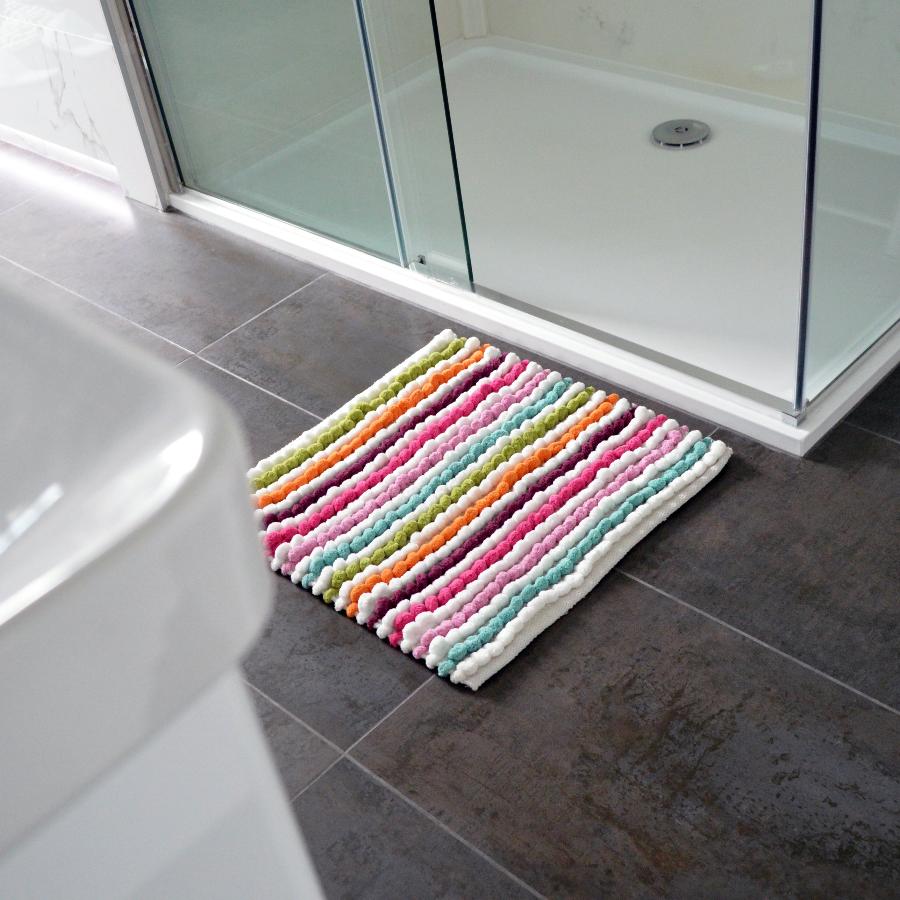 Multi Colours Striped Square Bath Mat - Luxury Bobble Shower Mat