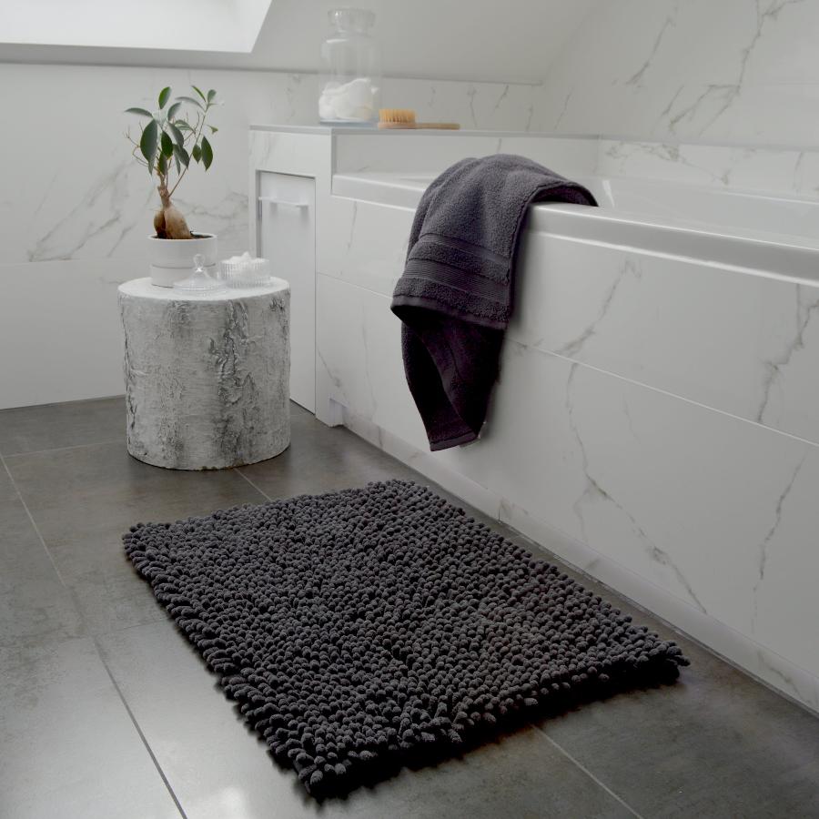 Charcoal grey chunky bobble chenille bath mats