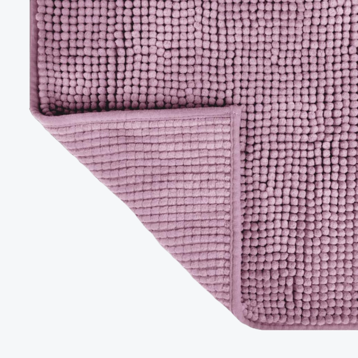 Heather lilac non slip bath mat, made from super soft chenille.