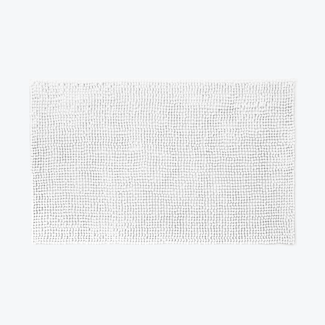 White chenille bobble non slip bath mat