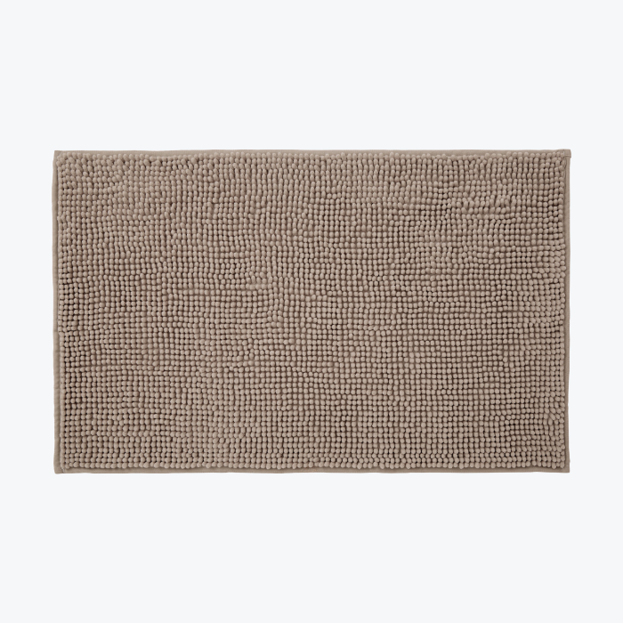 Mocha chenille bath mat with non slip backing.