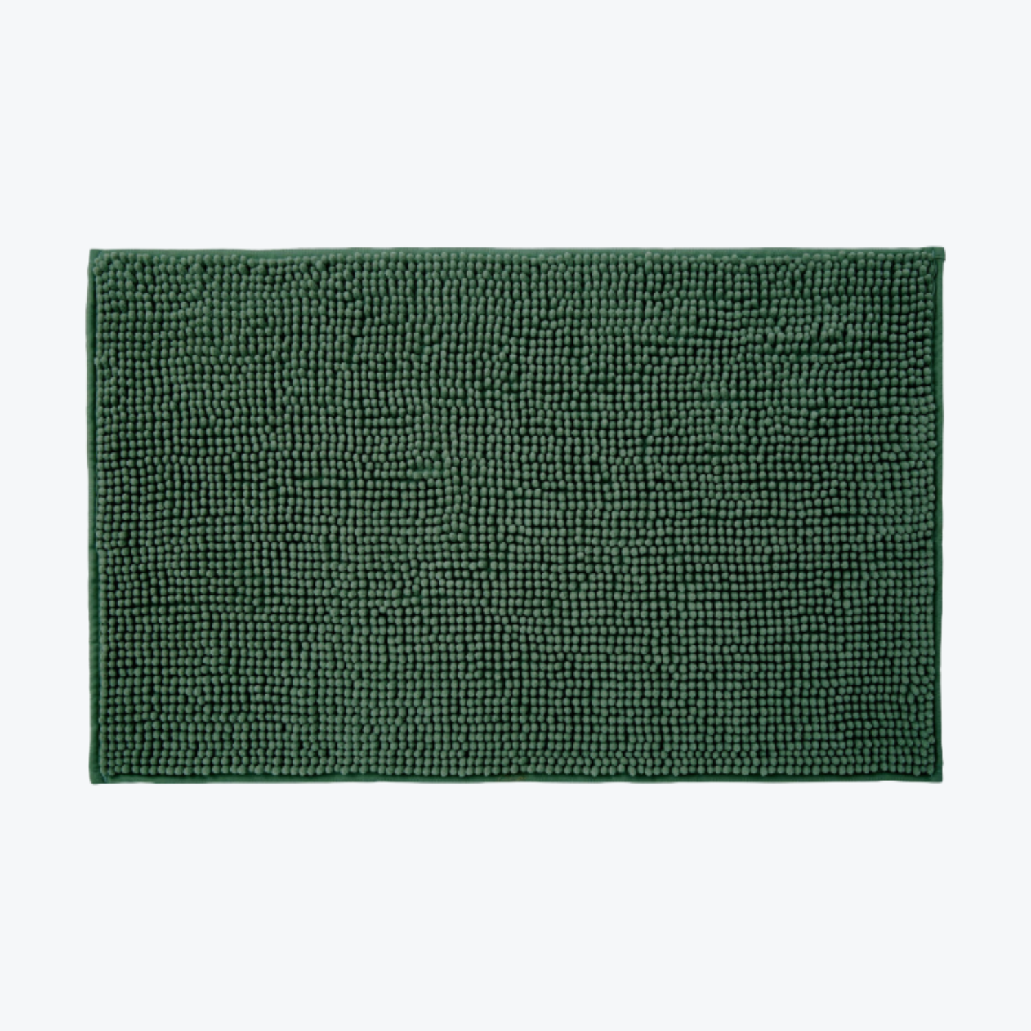 Dark green chenille bobble bath mats with non slip backing.