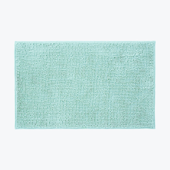 Mint blue bath mat with non slip backing. Super soft chenille bobble mats.