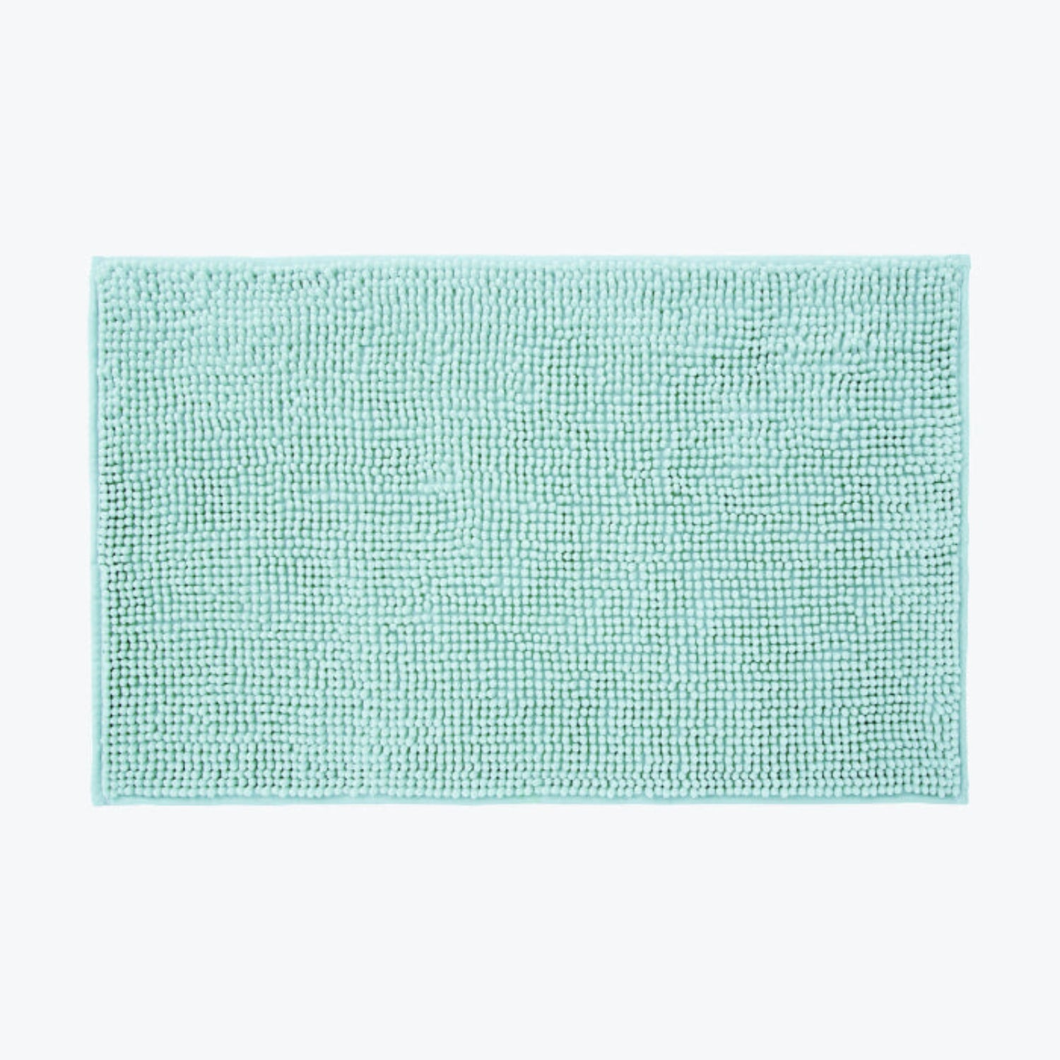 Mint blue bath mat with non slip backing. Super soft chenille bobble mats.