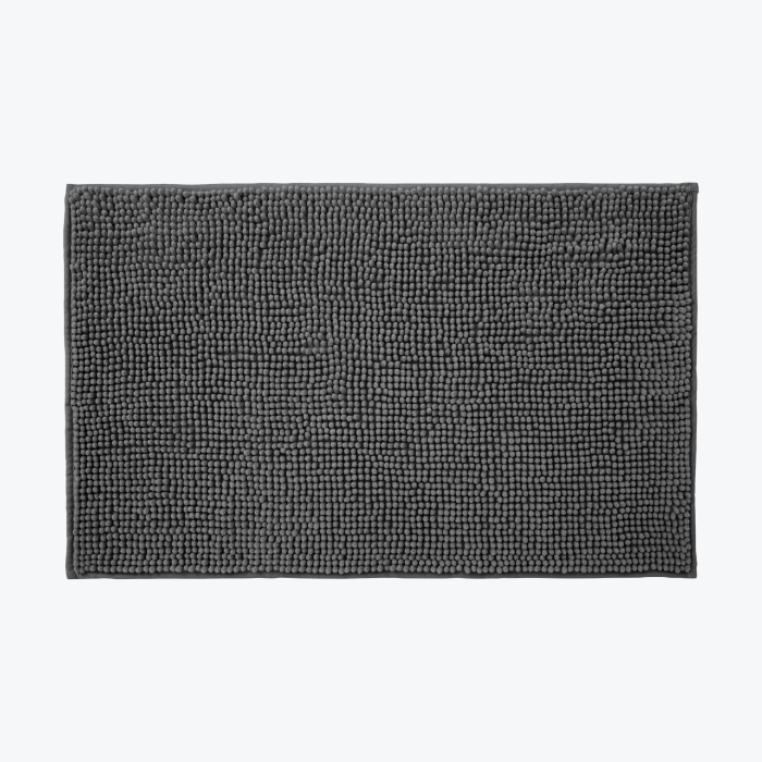 Dark grey chenille bobble bath mats with non slip back.