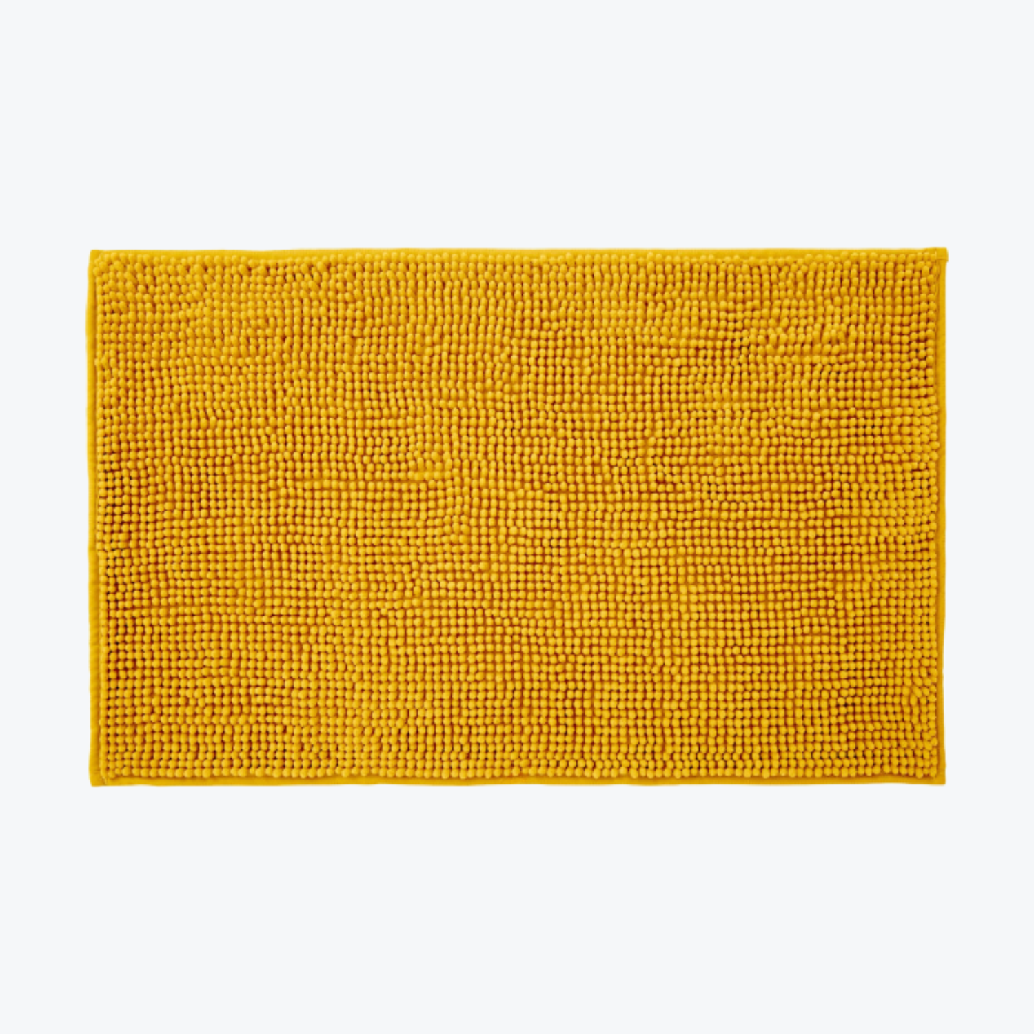 Mustard yellow chenille bobble bath mats with non slip back.