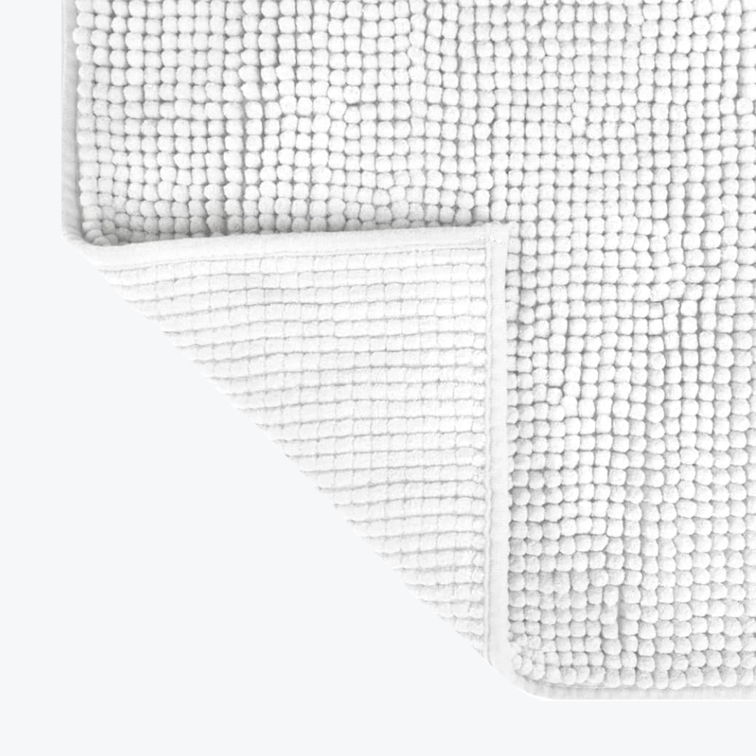 Chenille non slip bath mats, white.