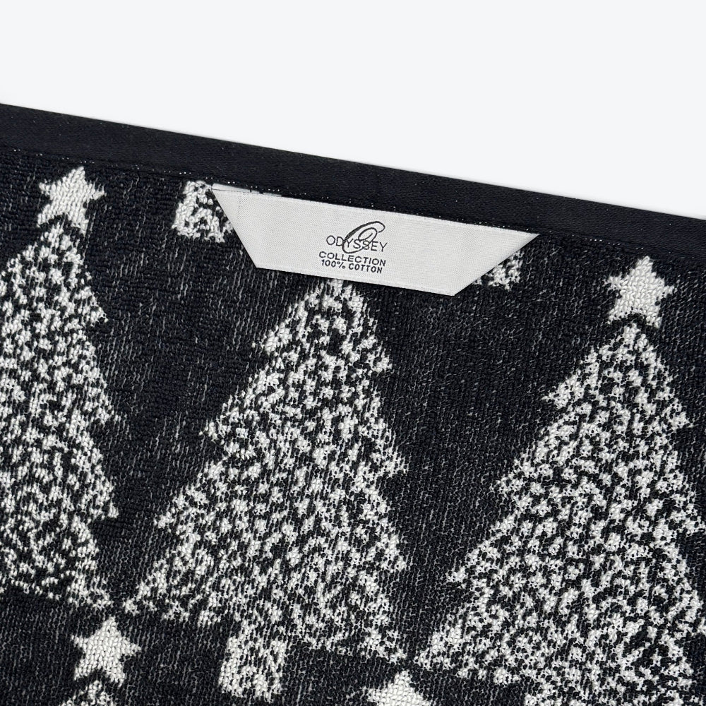 Black and white Christmas hand towels with hanging loops to store your towels.