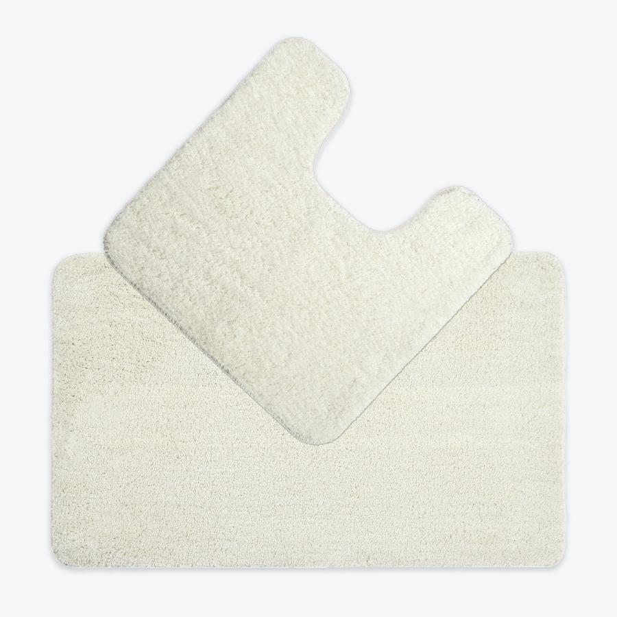 Cream Bath Mat and Pedestal Set - 2pc Bathroom Mats Microfibre
