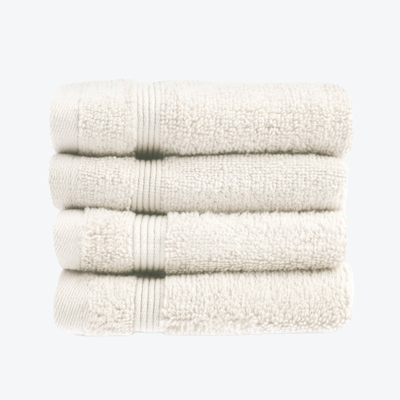 Cream Egyptian Towels 4pk Face Cloths Set- Premium Zero Twist Cotton Flannels
