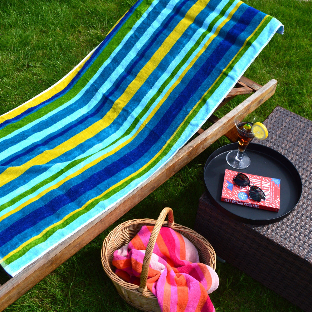 Striped beach towels, soft and lightweight.