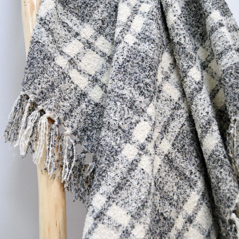 Soft Tartan Throw - Dark Grey Checked Blanket With Tassels