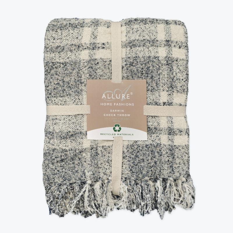 Grey tartan throw, large chenille soft blanket