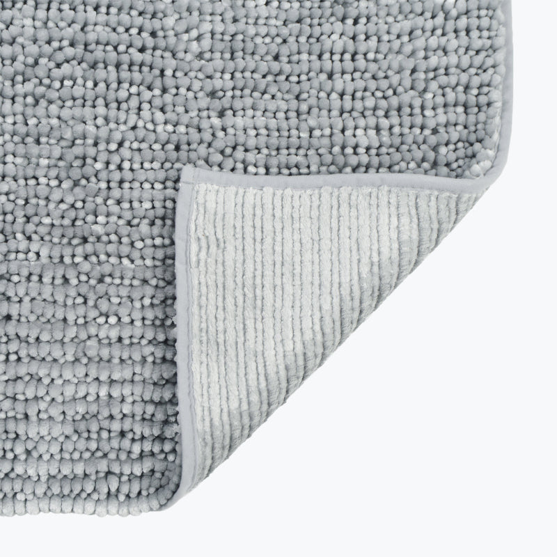 Dove grey non slip bath mat made from super soft and absorbent chenille.