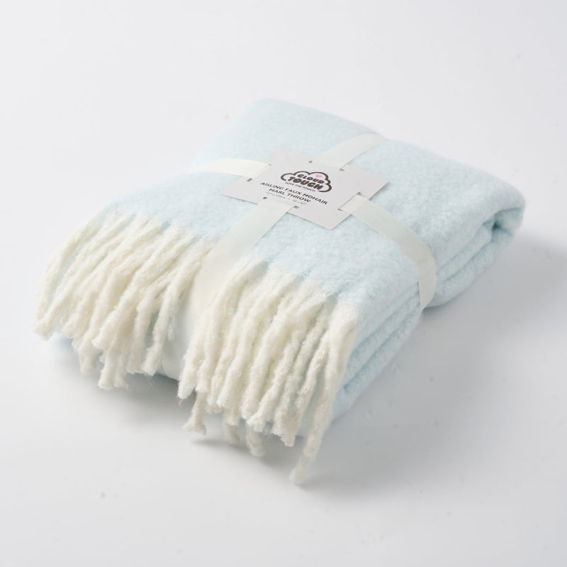 Faux mohair throw blanket in blue colour - luxury sofa throw.