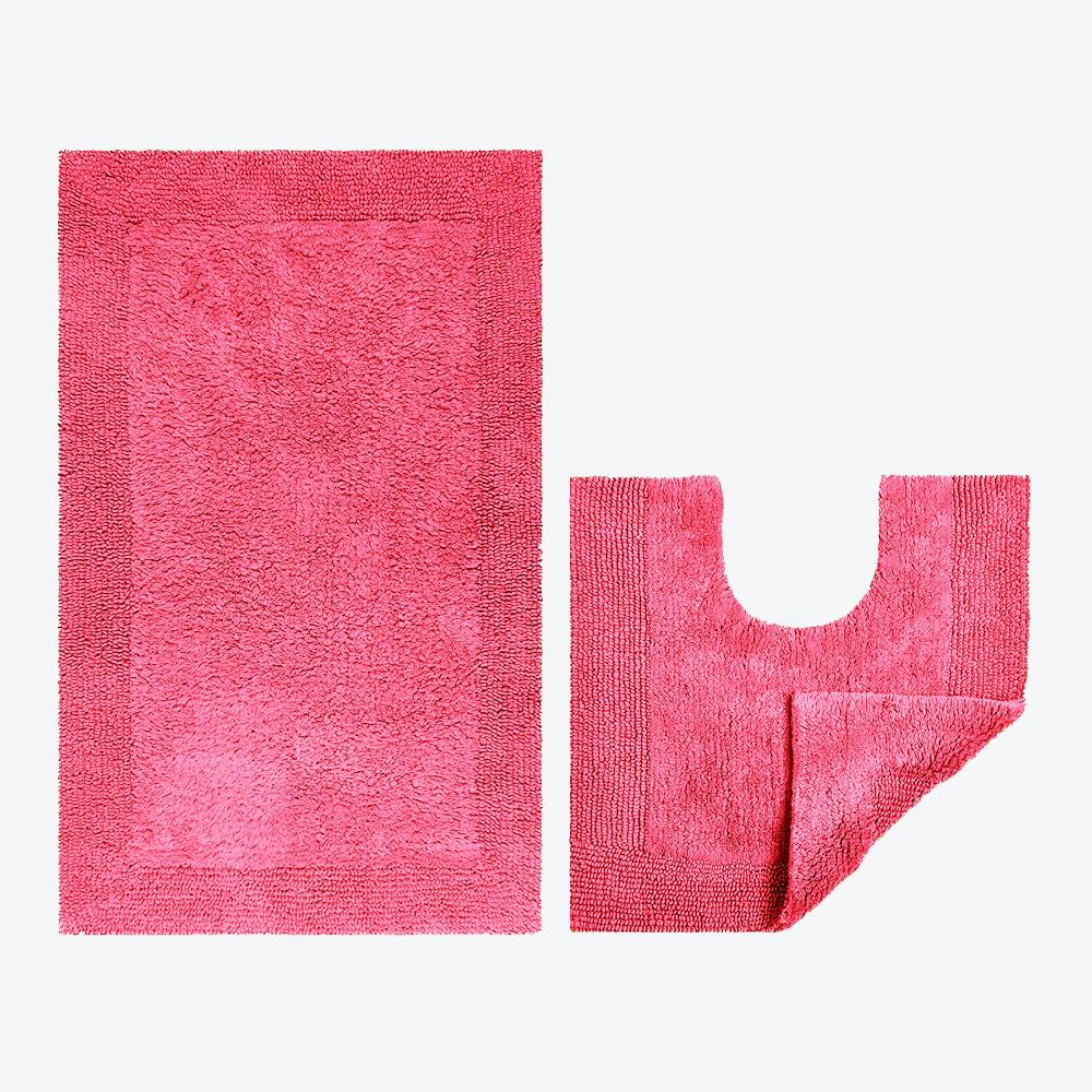 Hot pink bath mat and pedestal mat 2pc set luxury reversible bathroom mats
