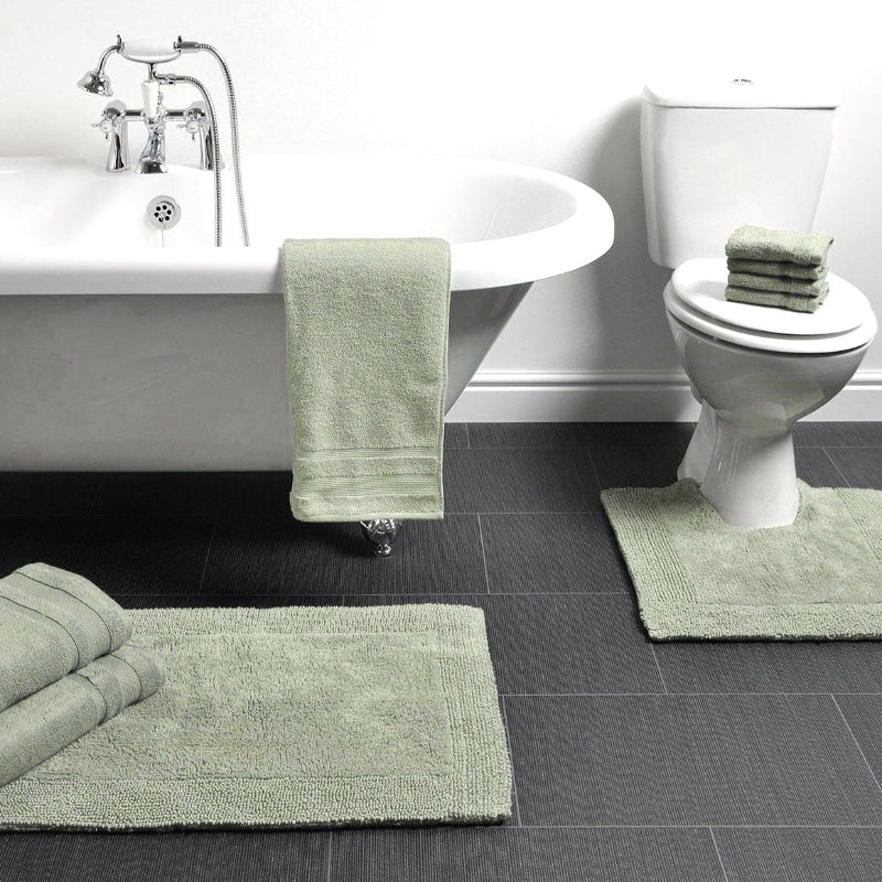 Sage green bathroom mats set - bath mat and pedestal mat.