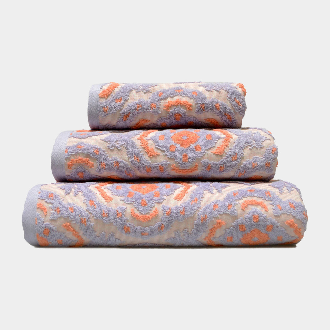 Goa Sculpted Towels, colourful lilac and apricot bath towel set