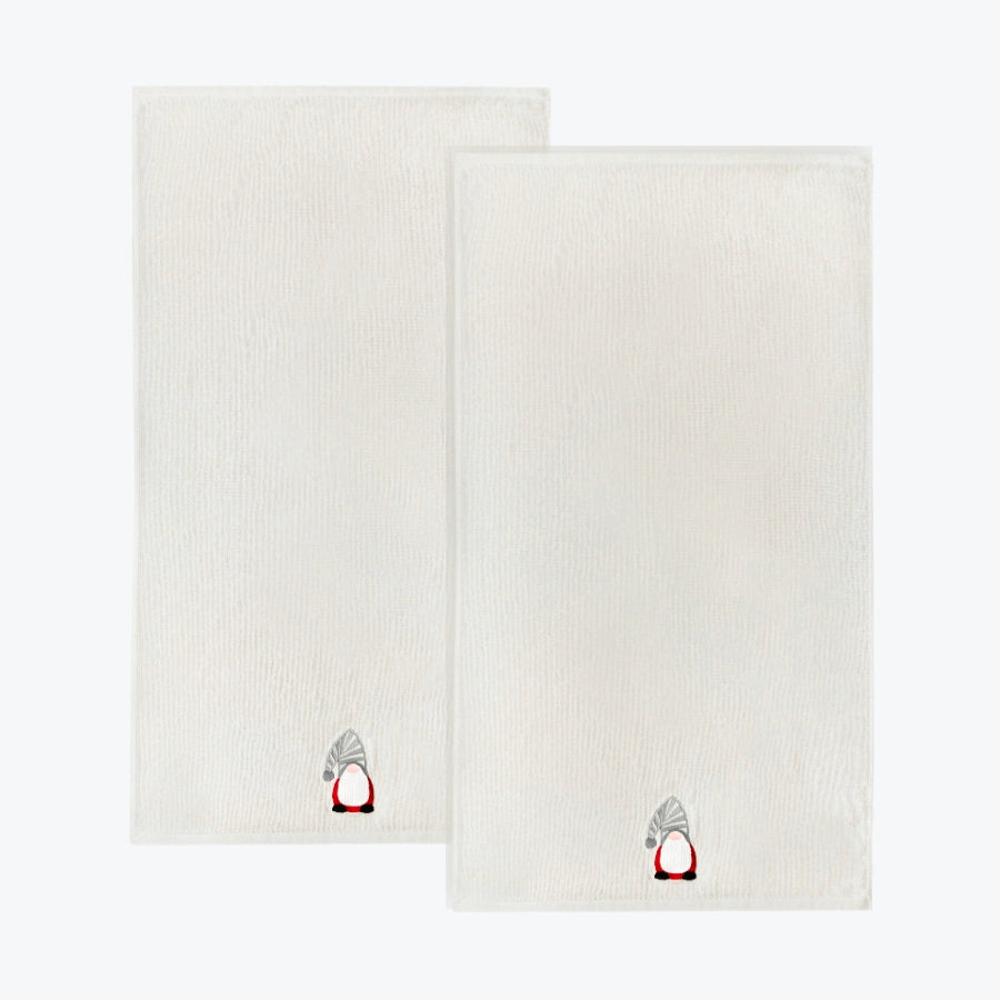 Set of Christmas towels with a fun gonk gnome - grey hand towel set for the bathroom or kitchen.