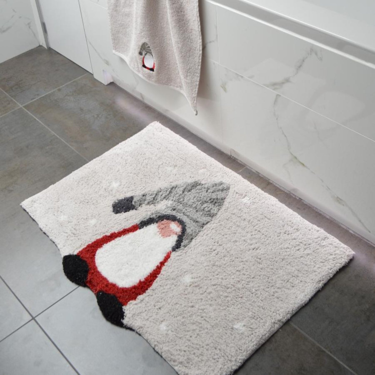 Grey Gonk Bath Mat - Cute gnome, Christmas Rug Decor.