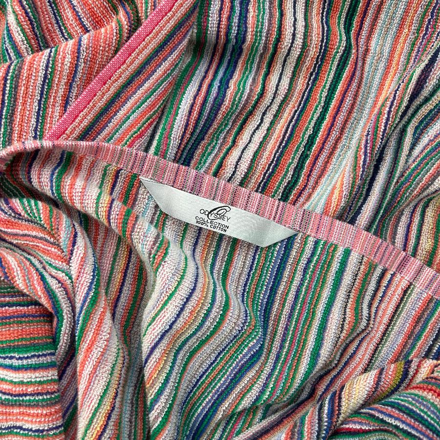 multicoloured stripe towels, remnant recycled cotton bathroom towels.