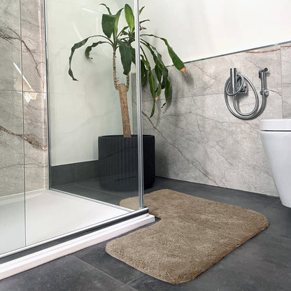 Mocha corner shower mat, L Shaped bath mat made from 100% cotton.