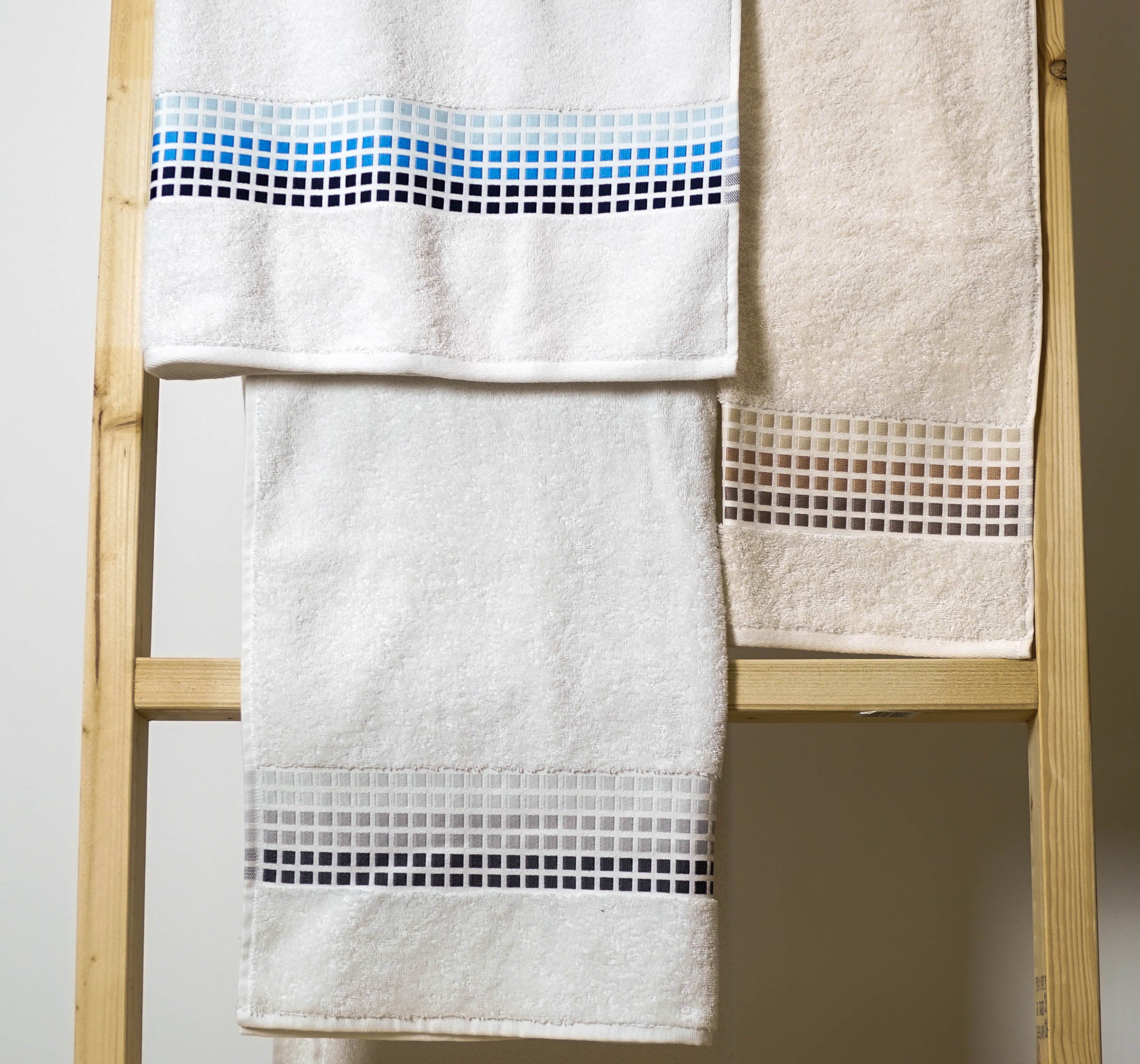 Mosaic patterned bath towels on sale.