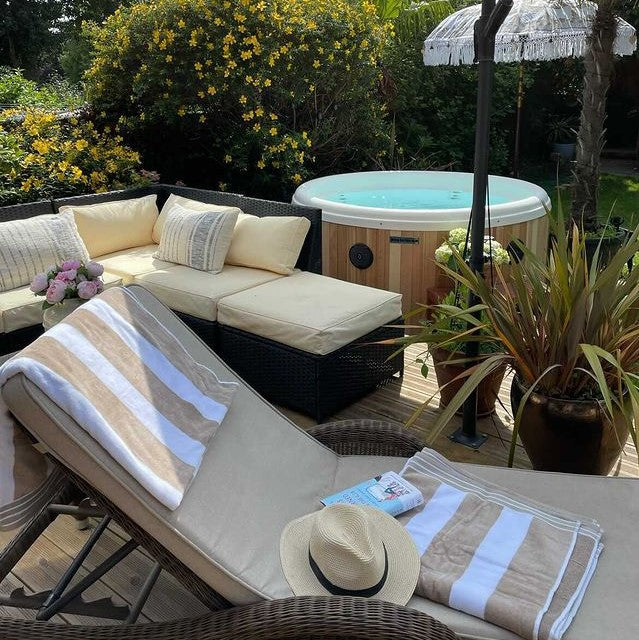 Cabana Stripe Beach Towels - Luxury Beige Oversized Beach Towels