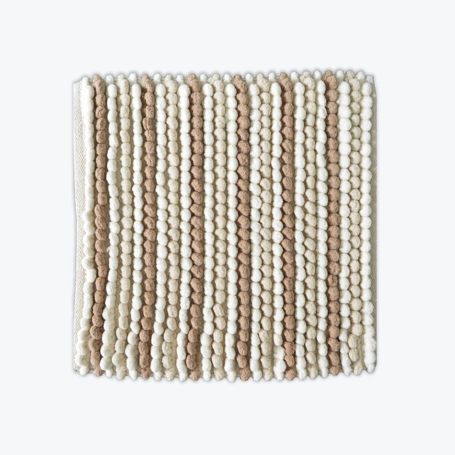 Beige Striped Bobble Luxury Shower Mat - Square Bath Mat